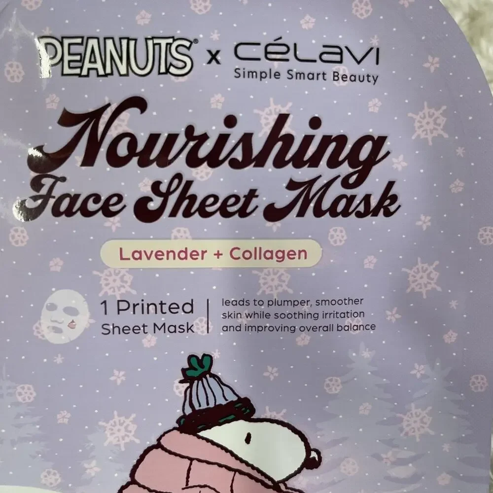 Celavi Peanuts Snoopy Nourishing Face Mask Lavender Collagen Hydrating Sheet